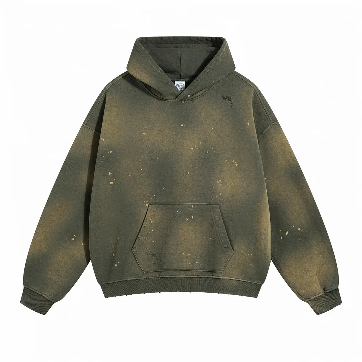 Spray-stained ink holes worn hoodie