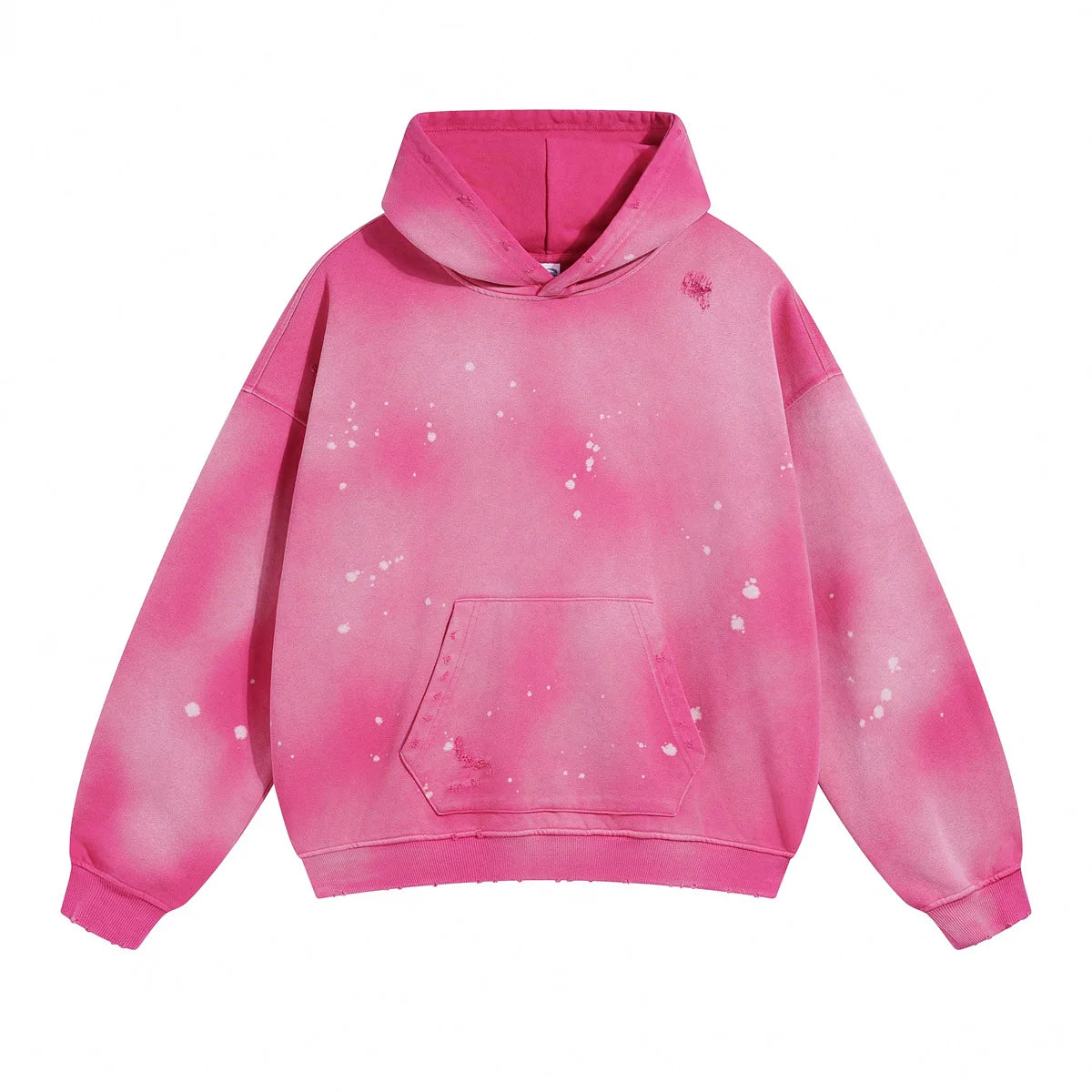 Spray-stained ink holes worn hoodie