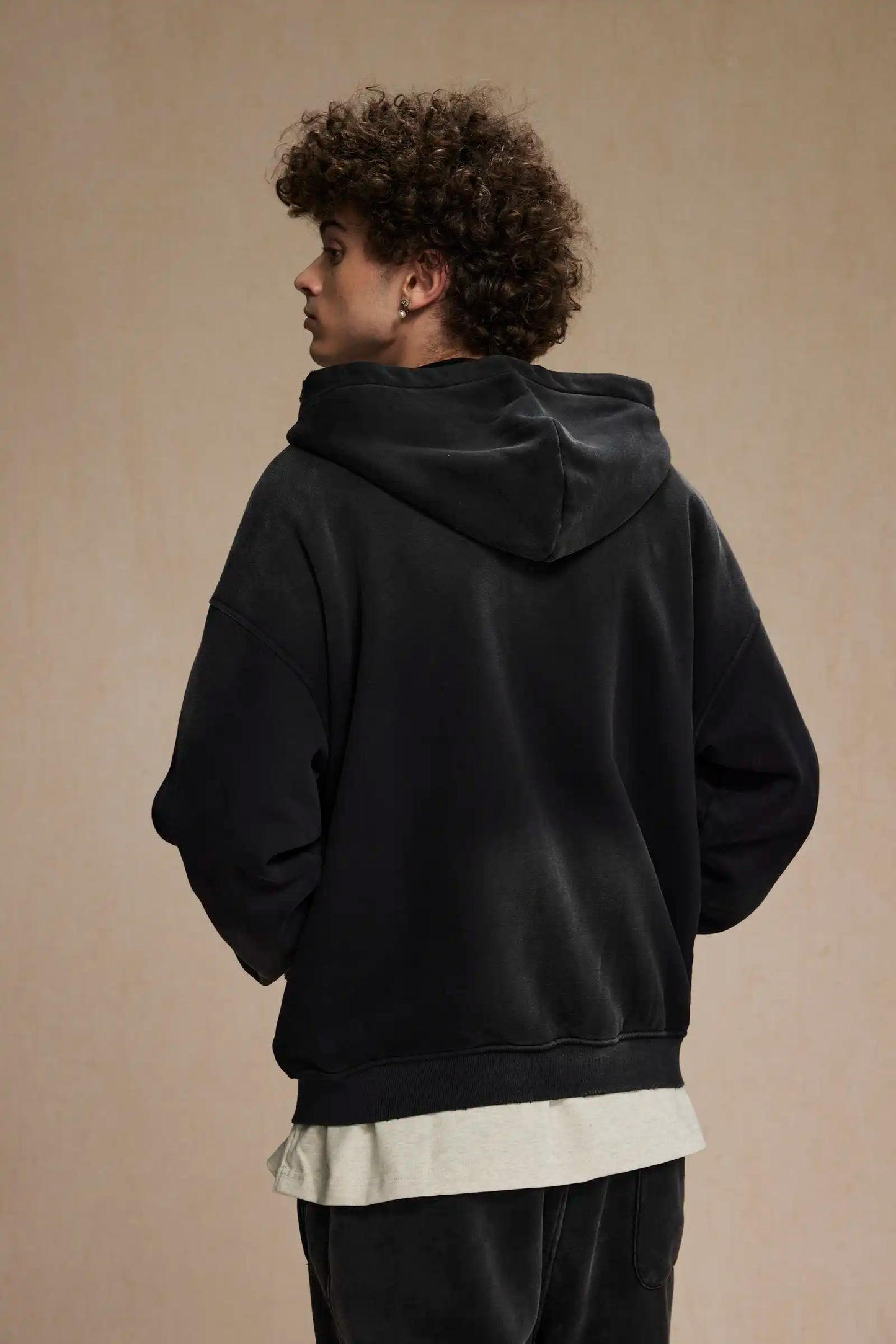 2023 winter thickened spray-dyed vintage double-zippered hoodie