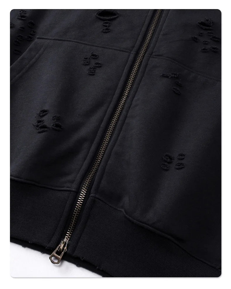 Cut Hole double zipper hoodie