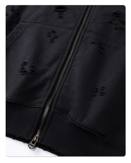 Cut Hole double zipper hoodie