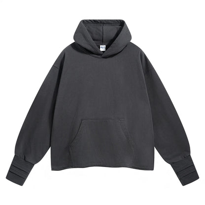 Hand-sleeve hoodie with folded threads