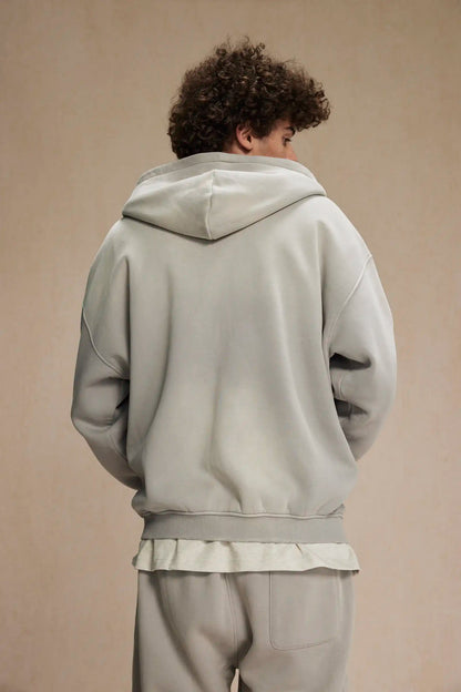 2023 winter thickened spray-dyed vintage double-zippered hoodie