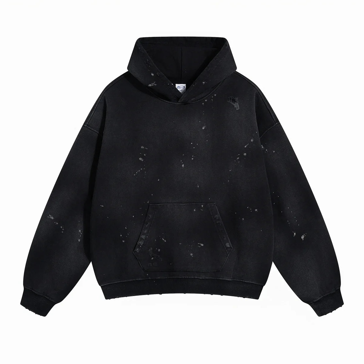 Spray-stained ink holes worn hoodie