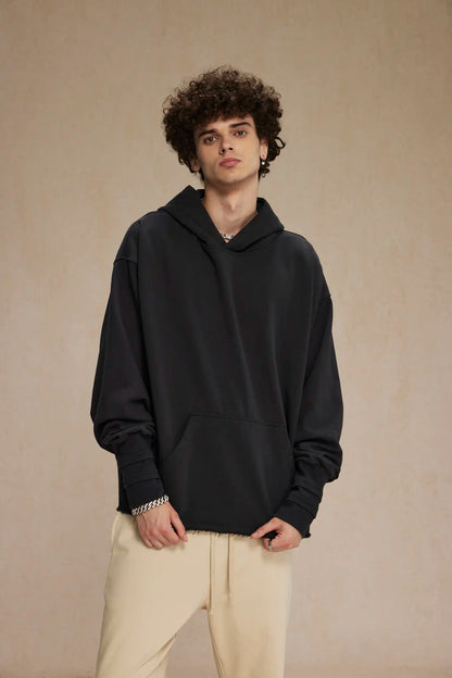 Hand-sleeve hoodie with folded threads