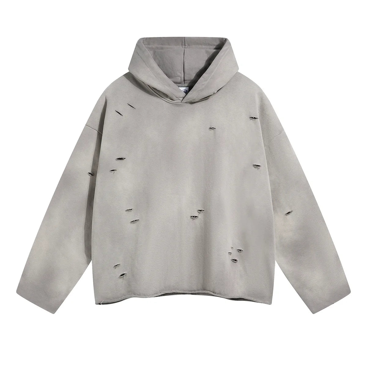 Irregular holes in the raw edge of the old wash water spray monkey hair hoodie