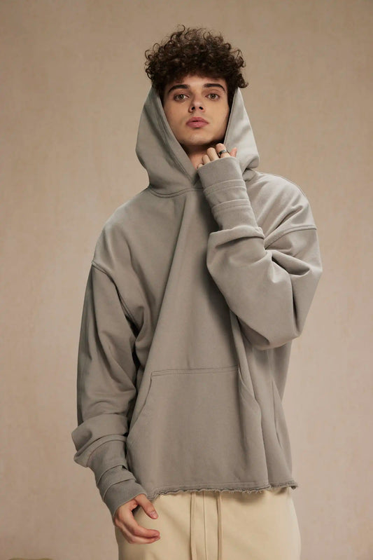 Hand-sleeve hoodie with folded threads