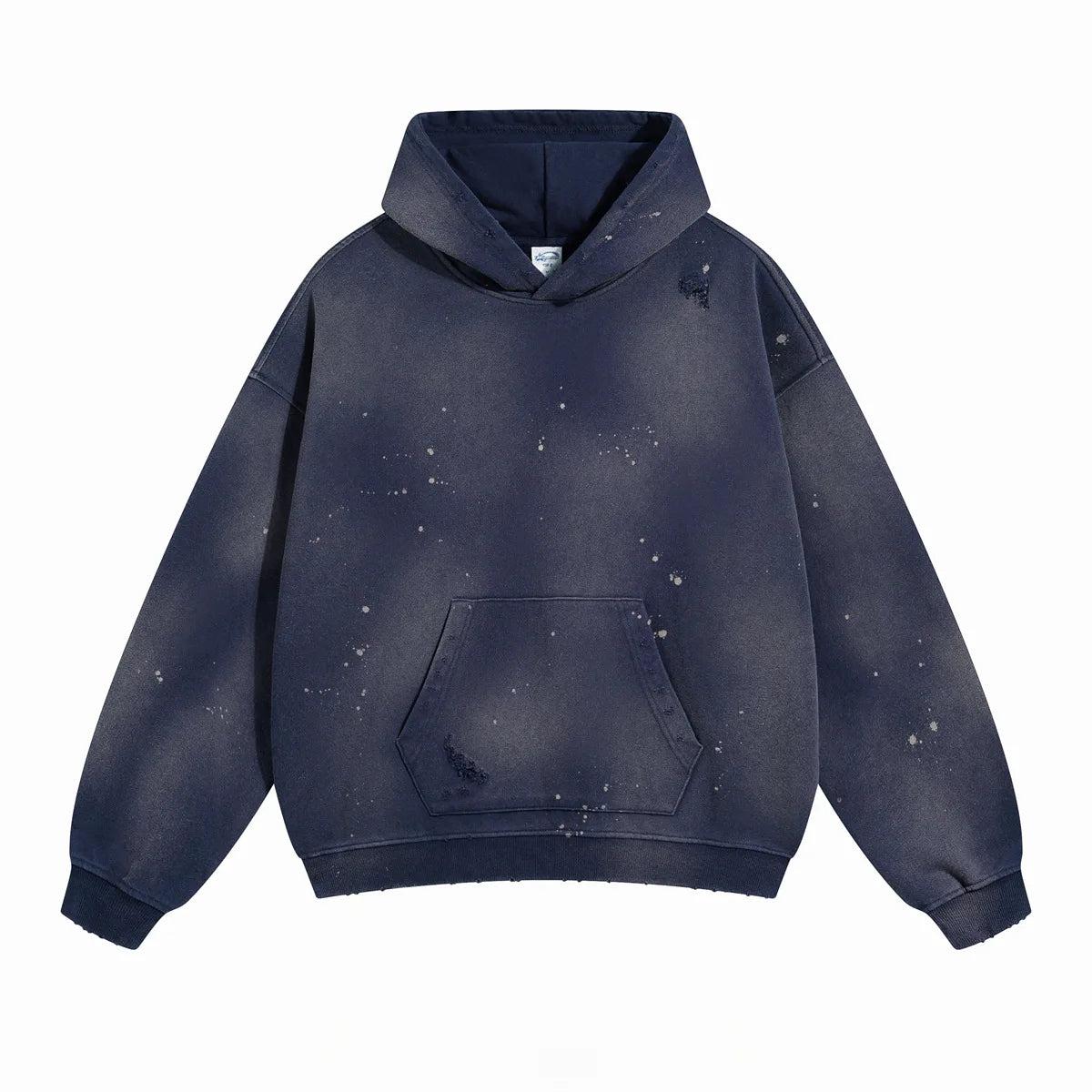 Spray-stained ink holes worn hoodie