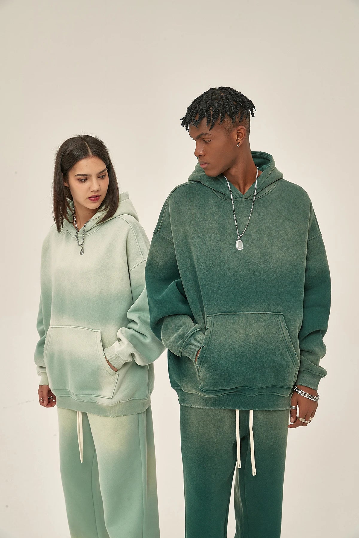 Solid Color Blanks plus fleece thicken spray-dyed aged hoodie