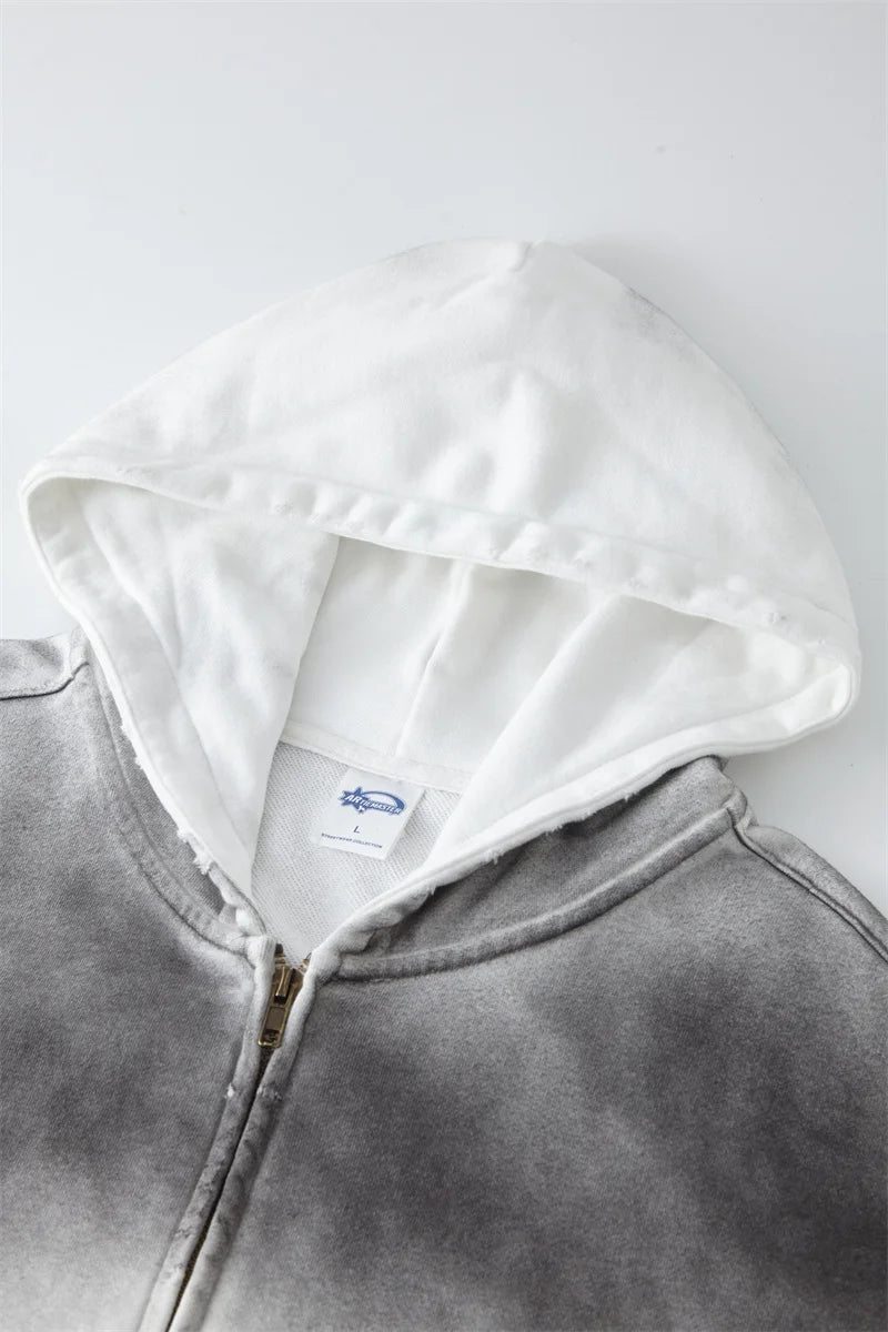 Washed thin zipper hoodie