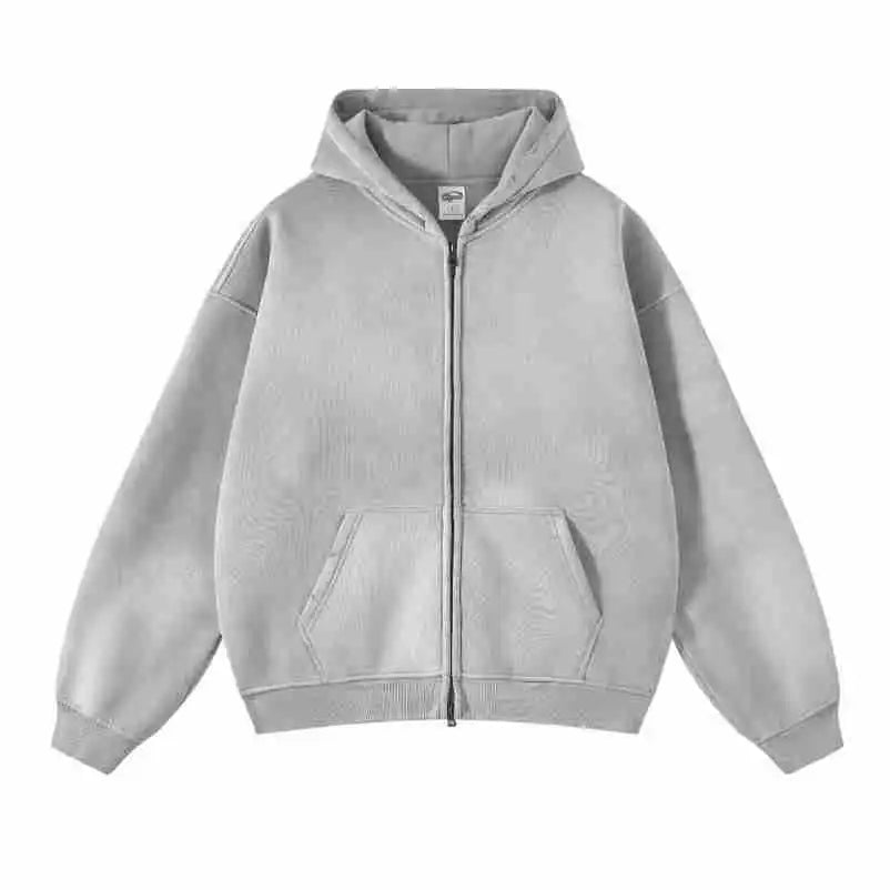 2023 winter thickened spray-dyed vintage double-zippered hoodie