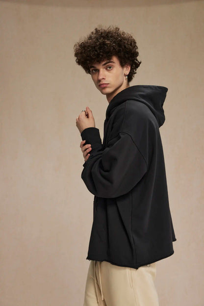 Hand-sleeve hoodie with folded threads