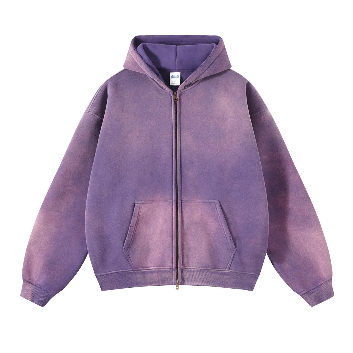 2023 winter thickened spray-dyed vintage double-zippered hoodie