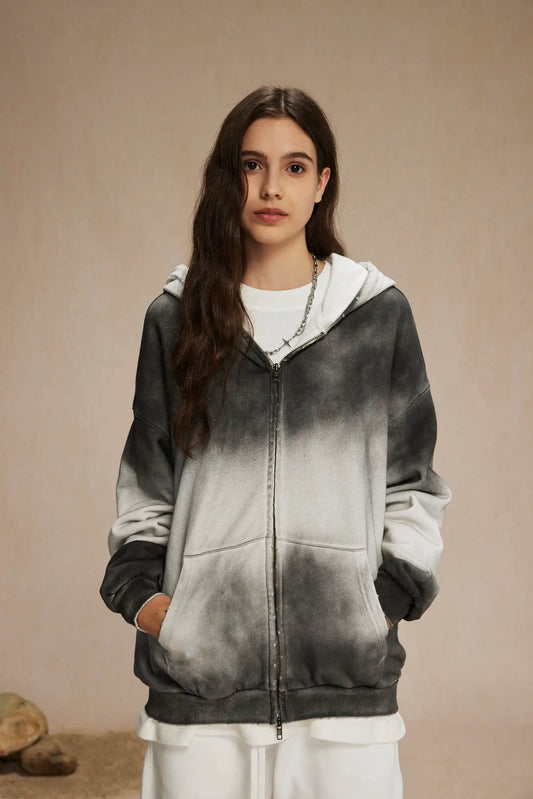 Washed thin zipper hoodie